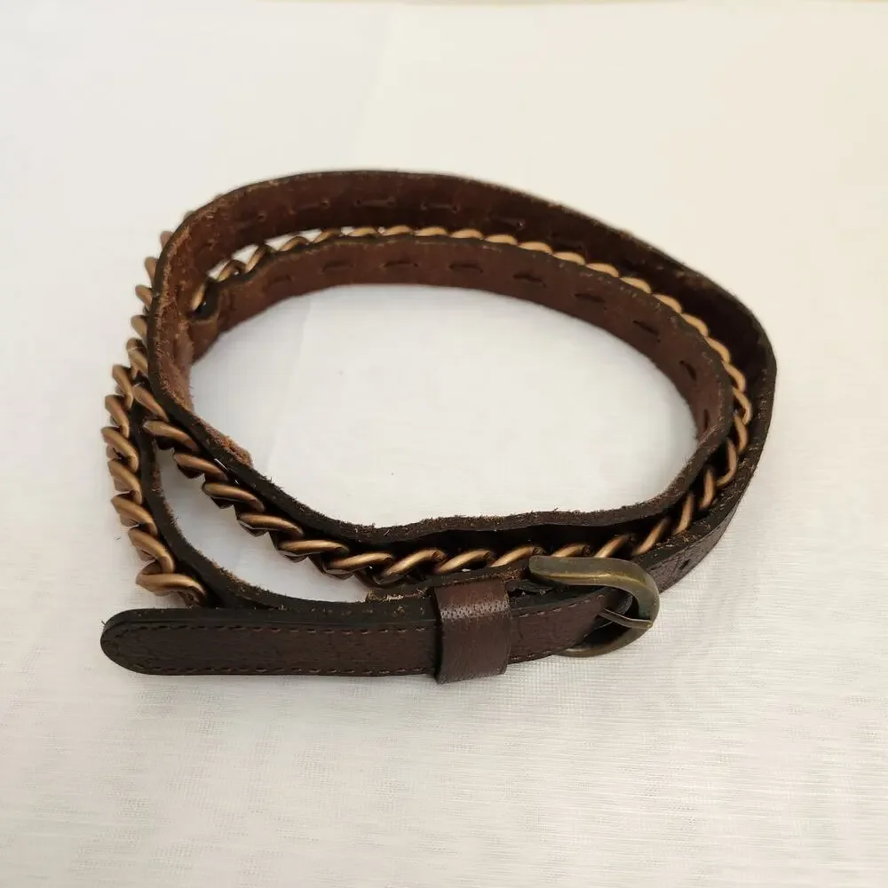 Banana Republic Belt Women's M Brown Genuine Leather Copper Chain Biker Belt